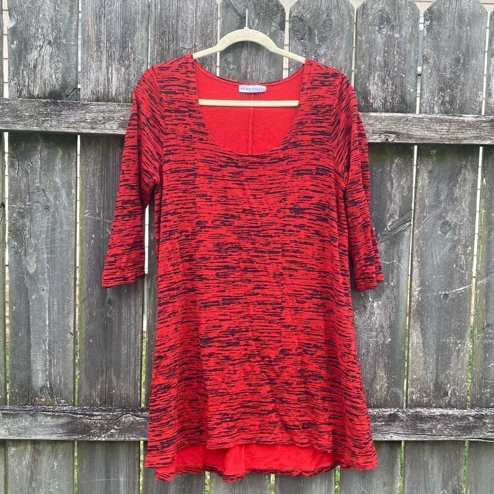 Bryn Walker Red and Black Striped Tunic Top | M